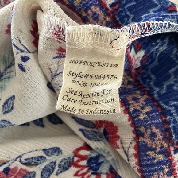 Floral Print Off Shoulder Top Bohemian Style Blue Red White Patterned‎ - Picture 5 of 9